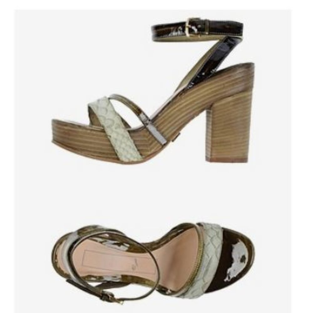NEW E-G`O ITALY Reptile Ankle Strap Heels Green 7